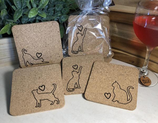 Cat Themed Cork Drink Coasters