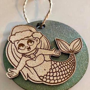 Shimmery Wood Hand Painted Mermaid Ornament