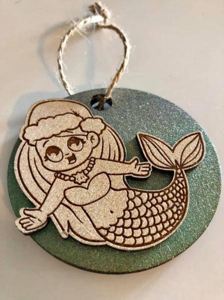 Shimmery Wood Hand Painted Mermaid Ornament
